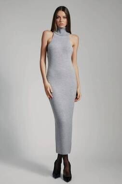 NEW BARDOT mariano knit midi dress in grey
